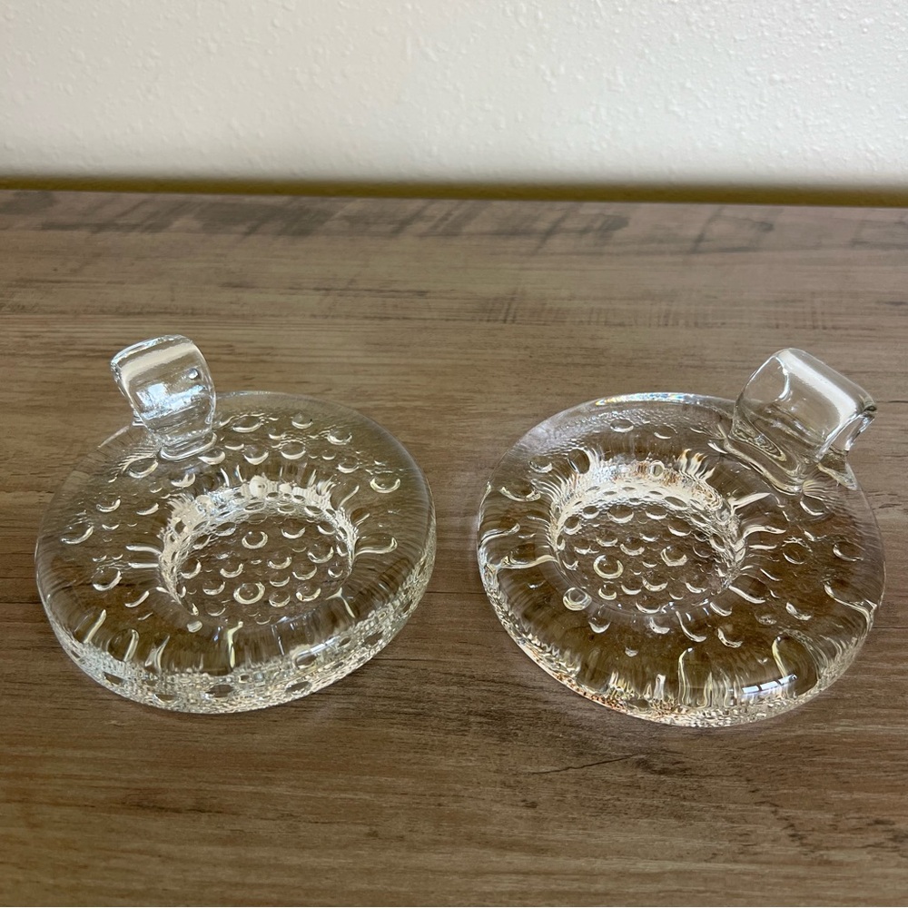 MCM Bubble Glass Candle Holders Svend Jensen Tealight Votive Finger Loops Clear